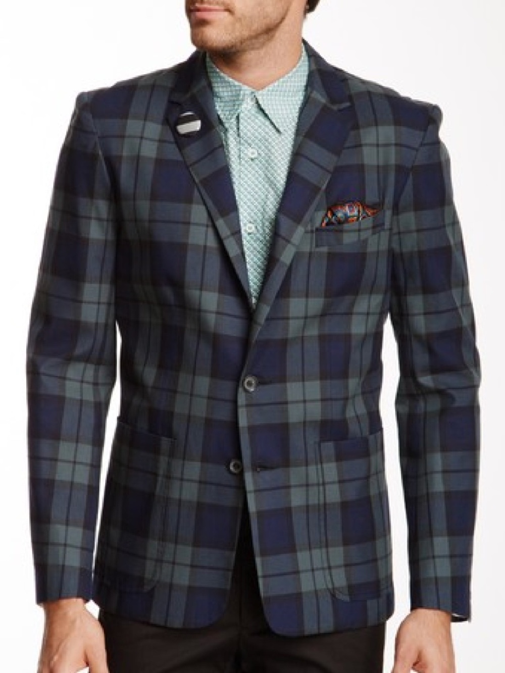 Mr. TURK Blue Green Tartan Plaid Blazer NWT Size 42 Sport Coat $495 retail Trina